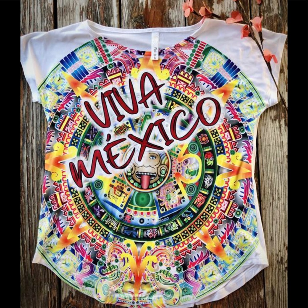 Viva Mexico Mayan Calendar Cotton Tee Lg